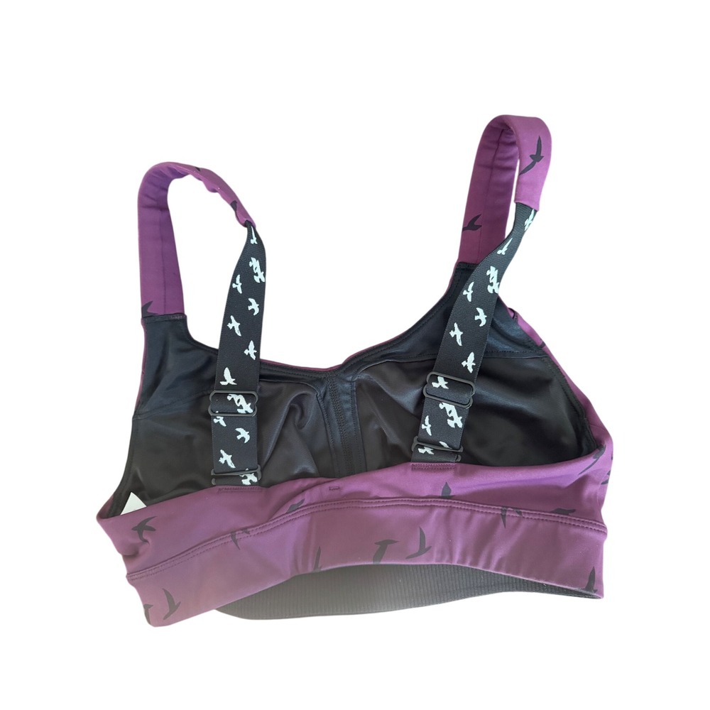 Oiselle purple sports "QUEEN bra" soaring bird silhouette print. Size 4 - Picture 2 of 5